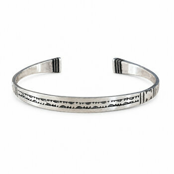 Bracelet Mixte Argent 925 et �b�ne � Jonc Fin Unisexe Grav� Main