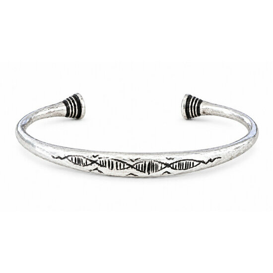 Jonc Argent 925 Grav� Main � Bracelet Fin avec D�tails �b�ne