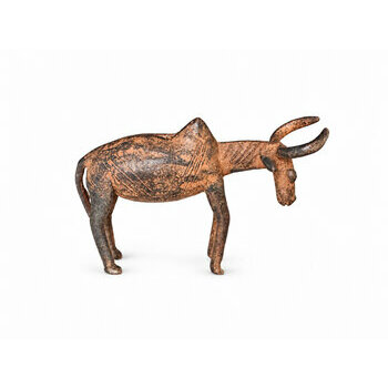 Zébu en bronze 13 cm – Figurine de collection Sculpture de zébu en bronze à longues cornes