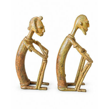 African Brass Sculptures with Bronze Patina � Seated Couple, Right Side View