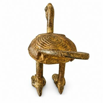 Calao en bronze à la cire perdue – Statuette d'oiseau, 15 cm Calao décoratif en bronze – Vue arrière, ailes en relief et queue relevée