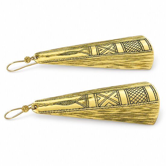 Longues boucles d�oreilles en laiton � Vue � plat des gravures et des crochets