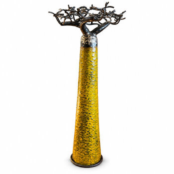 Sculpture baobab faite main 60 cm � Tronc jaune et branches en m�tal