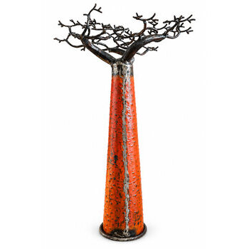 Baobab orange en métal recyclé – Arbre décoratif fait main 60 cm Sculpture d’arbre en métal recyclé orange – Vue arrière et finitions artisanales