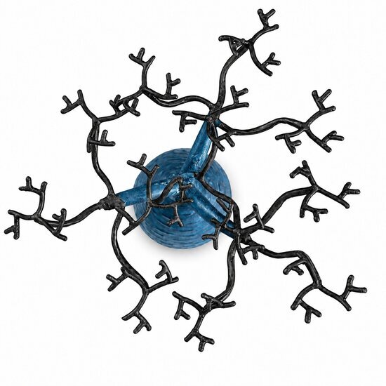 Baobab bleu en métal recyclé – Sculpture à poser 40 cm Baobab décoratif en métal – Détail des branches vues du dessus