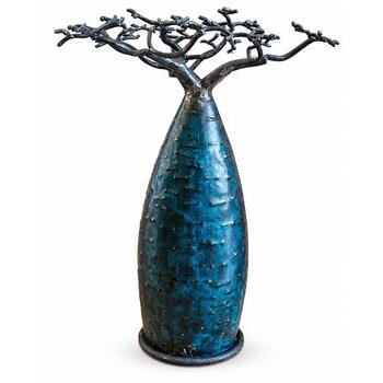 Baobab bleu en métal recyclé – Sculpture à poser 40 cm Baobab bleu en métal recyclé – Sculpture décorative 40 cm
