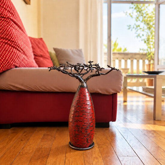 Baobab rouge en métal recyclé – Arbre décoratif fait main, 40 cm
