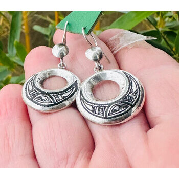 Boucles d'oreilles touareg argent 925 et ébène – Rondes ajourées