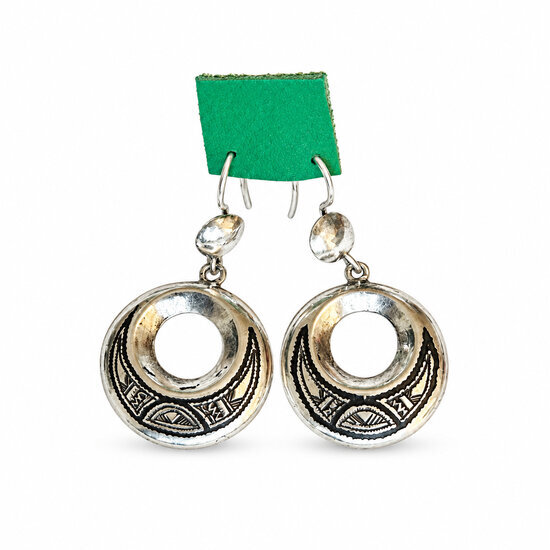 Boucles d'oreilles touareg argent 925 et ébène – Rondes ajourées