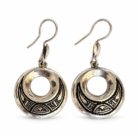 Boucles d'oreilles touareg argent 925 et ébène – Rondes ajourées