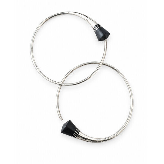 Boucles d�oreilles cr�oles en argent grav� � Paire artisanale de 40 mm
