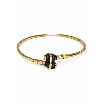 Bracelet jonc croisé laiton et ébène – Réglable, fait main Bracelet réglable en laiton et bois d’ébène – Embouts croisés