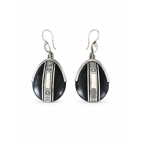 Boucles touareg faites main � �b�ne massif et argent 925 grav�