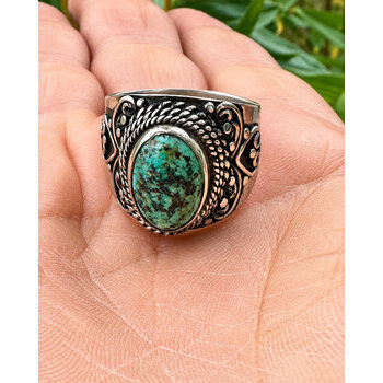 Bague artisanale turquoise verte et argent 925 taille 66