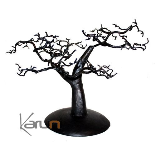 Arbre  bijoux porte-bijoux design Cdre 25-30 cm mtal recycl baobab Madagascar