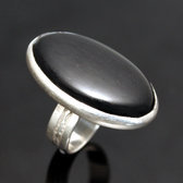 Bijoux Touareg Ethniques Bague en Argent et Onyx Noir 01 Grande Ovale