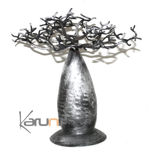 Arbre à bijoux porte-bijoux design Baobab 35-40 cm métal recyclé Madagascar Patine Argent