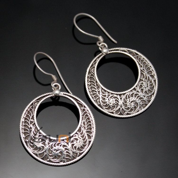 Bijoux Ethniques Indiens Boucles d'oreilles en Argent 925 25 Ankit Rond