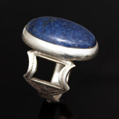 Bijoux Touareg Ethniques Africains Bague en Argent Lapis Lazuli 09 Homme/Femme Grande Ovale Rglable Grave c