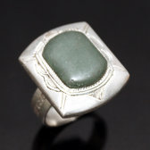 Bijoux Touareg Ethniques Bague en Argent et Aventurine Verte 02 Rectangle