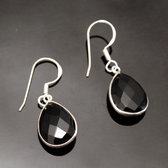 Bijoux Indiens Ethniques Boucles d'Oreilles en Argent 925 Pierres Fines 01 Facettes Goutte Onyx Noir