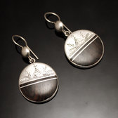 Bijoux Ethniques Touareg Boucles d'Oreilles en Argent et Ebne 97 Rondes Demi-Lune Grave