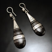 Bijoux Ethniques Touareg Boucles d'Oreilles en Argent et Ebne 110 Goutte Longue Graves