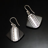 Bijoux Ethniques Touareg Boucles d'Oreilles en Argent et Ebne 126 Eventail Art Deco