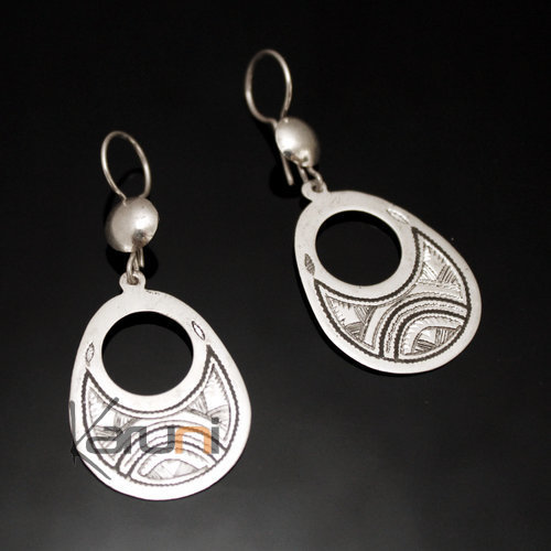 Boucles d'oreilles en Argent 121 Grandes Gouttes Creuses Plates Gravées Ebène Demi-Lune