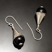 Bijoux Touareg Ethniques Boucles d'Oreilles en Argent et Pierre 25 Goutte Grave Dentelle Onyx Noir b