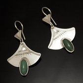 Bijoux Touareg Ethniques Boucles d'Oreilles en Argent et Pierre 38 Lys Grav Jade Vert