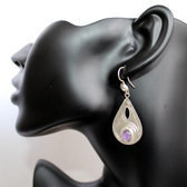 Bijoux Touareg Ethniques Boucles d'Oreilles en Argent et Pierre 39 Goutte Grave Ajoure Amthyste Violet b