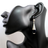 Bijoux Touareg Ethniques Boucles d'Oreilles en Argent et Pierre 43 Longue Goutte Lisses Onyx Noir b