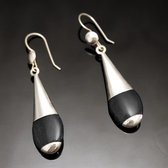 Bijoux Touareg Ethniques Boucles d'Oreilles en Argent et Pierre 43 Longue Goutte Lisses Onyx Noir