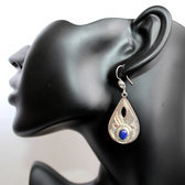 Bijoux Touareg Ethniques Boucles d'Oreilles en Argent et Pierre 39 Goutte Grave Ajoure Lapis-Lazuli b