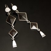 Boucles d'Oreilles Touareg Pendantes Deux Losanges Inspiration Karuni en Argent et Ebne 61