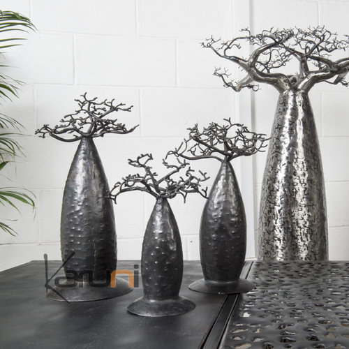 Arbre porte bijoux - design Baobab 40 cm métal recyclé Madagascar