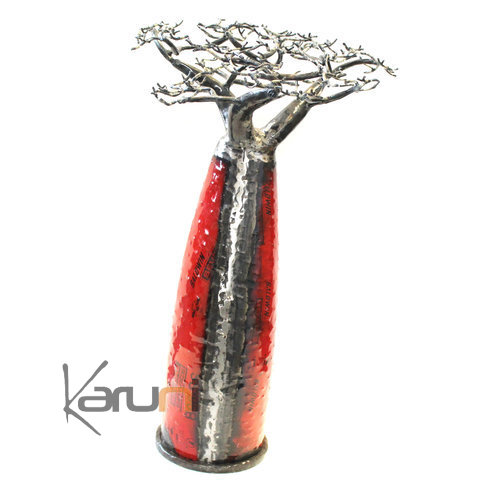 Arbre decoration - design Baobab 40 cm métal recyclé Rouge