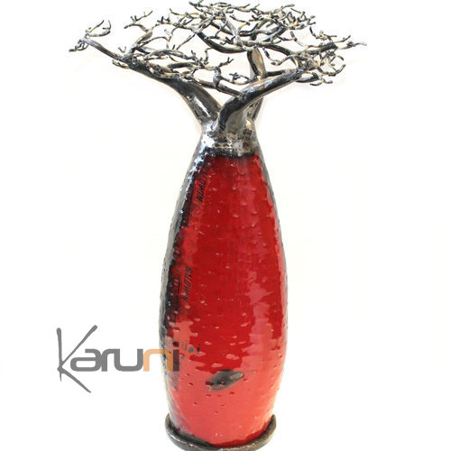 Arbre decoration - design Baobab 40 cm métal recyclé Rouge