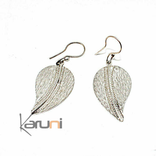 Boucles d'Oreilles Argent 925 feuille gravée